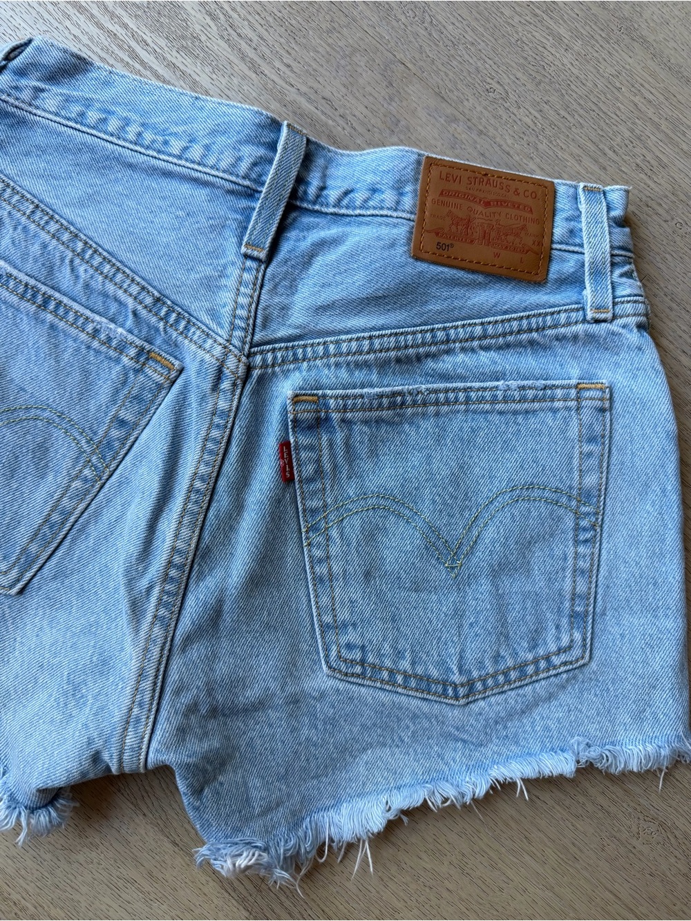 Levi's Light Blue Distressed High-Waist Cutoff Shorts - Picture 4 of 7